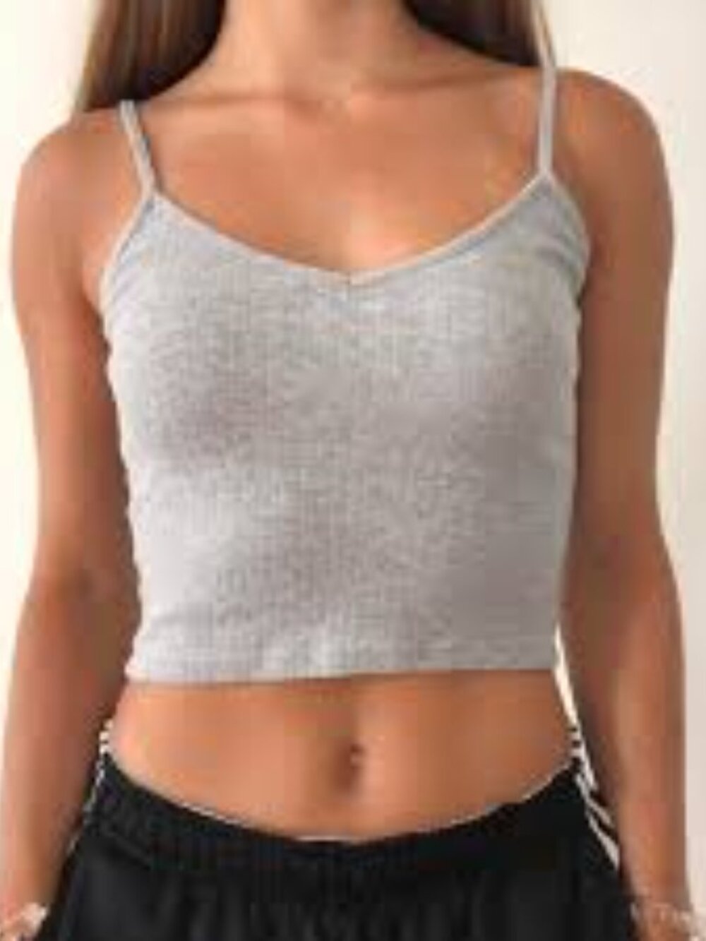 Brandy Melville Heather Grey Ribbed V-Neck Cami,